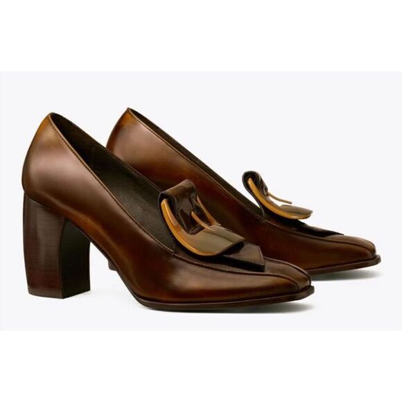 Tory Burch BUCKLE HEEL LOAFER in Brown NWOB Size 6 1/2 - Picture 1 of 11